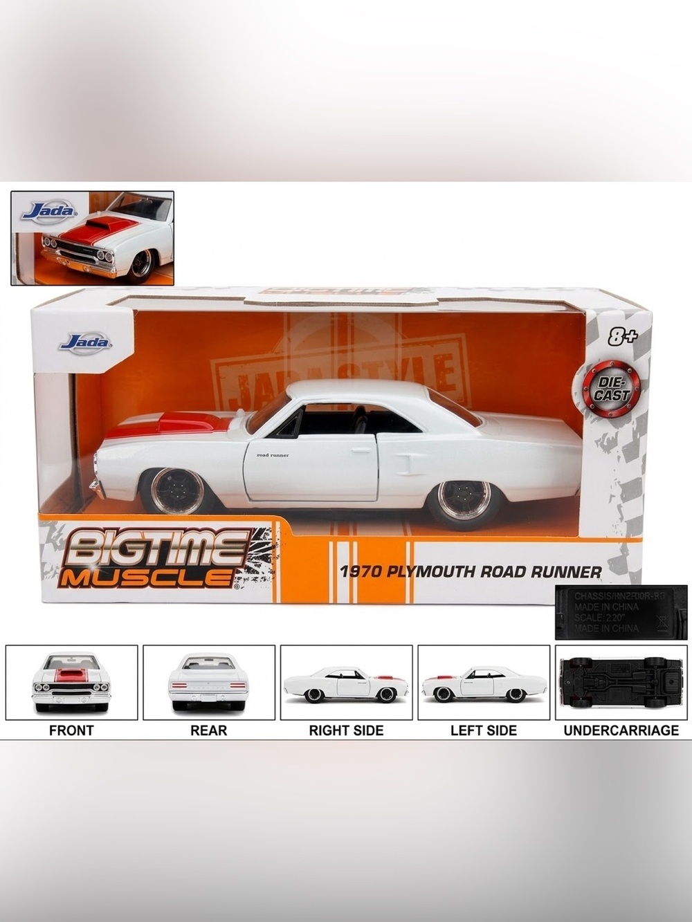 New Jada Bigtime Muscle 1970 Plymouth Road Runner White 1:32 Die-Cast